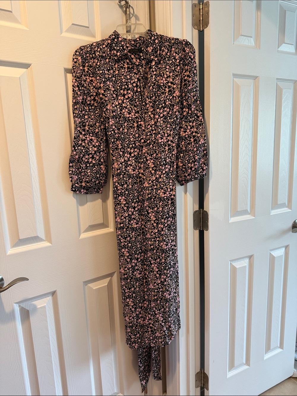 J. Crew Black Maxi Dress with Pink Floral Print